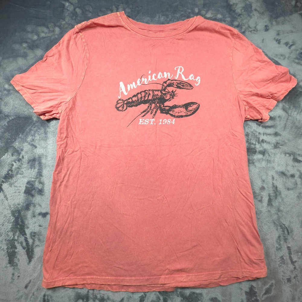 American Rag Mens Lobster Graphic T-Shirt Salmon Pink Large 100% Cotton